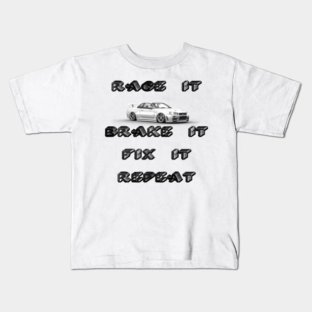 Race It Brake It Repeat Kids T-Shirt by Techno4War